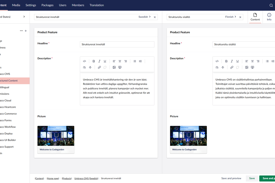 Umbraco CMS Split View Editing Zoomed 1865 × 1096Px